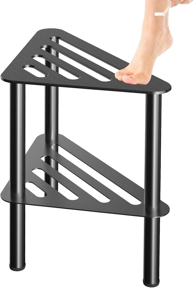 SnelShoppen - Metal Hoek Douche Voetsteun met Opbergcompartiment, Verstelbare Badkamer Kruk, Waterdicht Antislip Stoel, Hoogte 36 cm, Draagvermogen 20