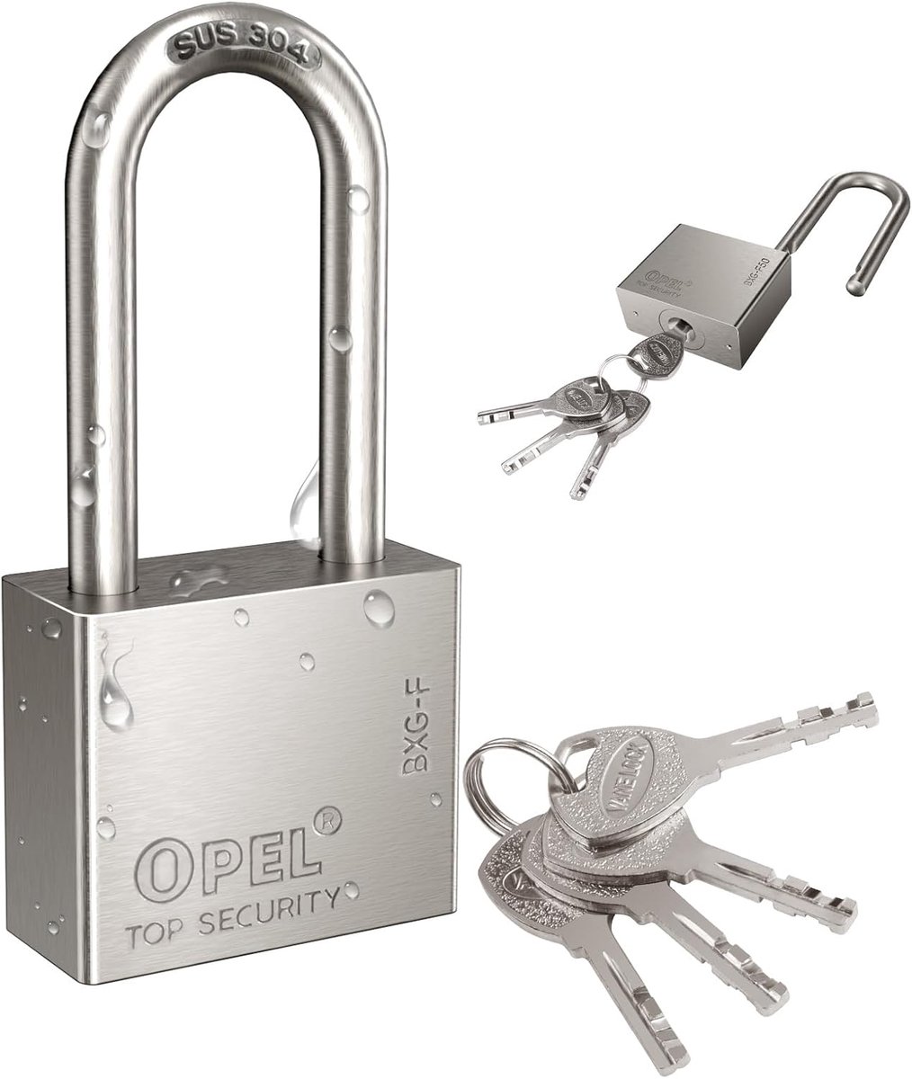 SnelShoppen - 304 RVS Waterdichte Hangslot met 4 Sleutels, Lange Nek, Buiten Gebruik, Zwaar Vervaardigd, Ideaal voor Schuur, Gym Lockers, Poort, Magaz