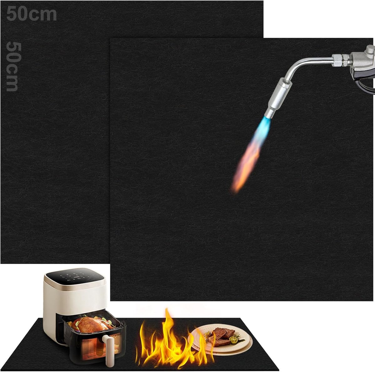 SnelShoppen - 2x Vuurvaste Onderlaag 50x50cm - Hittebestendige Mat tot 1.832 °F - Koolstofvezel Vilt Brandbeveiligingsmat - Brandwerende Mat voor Tuin