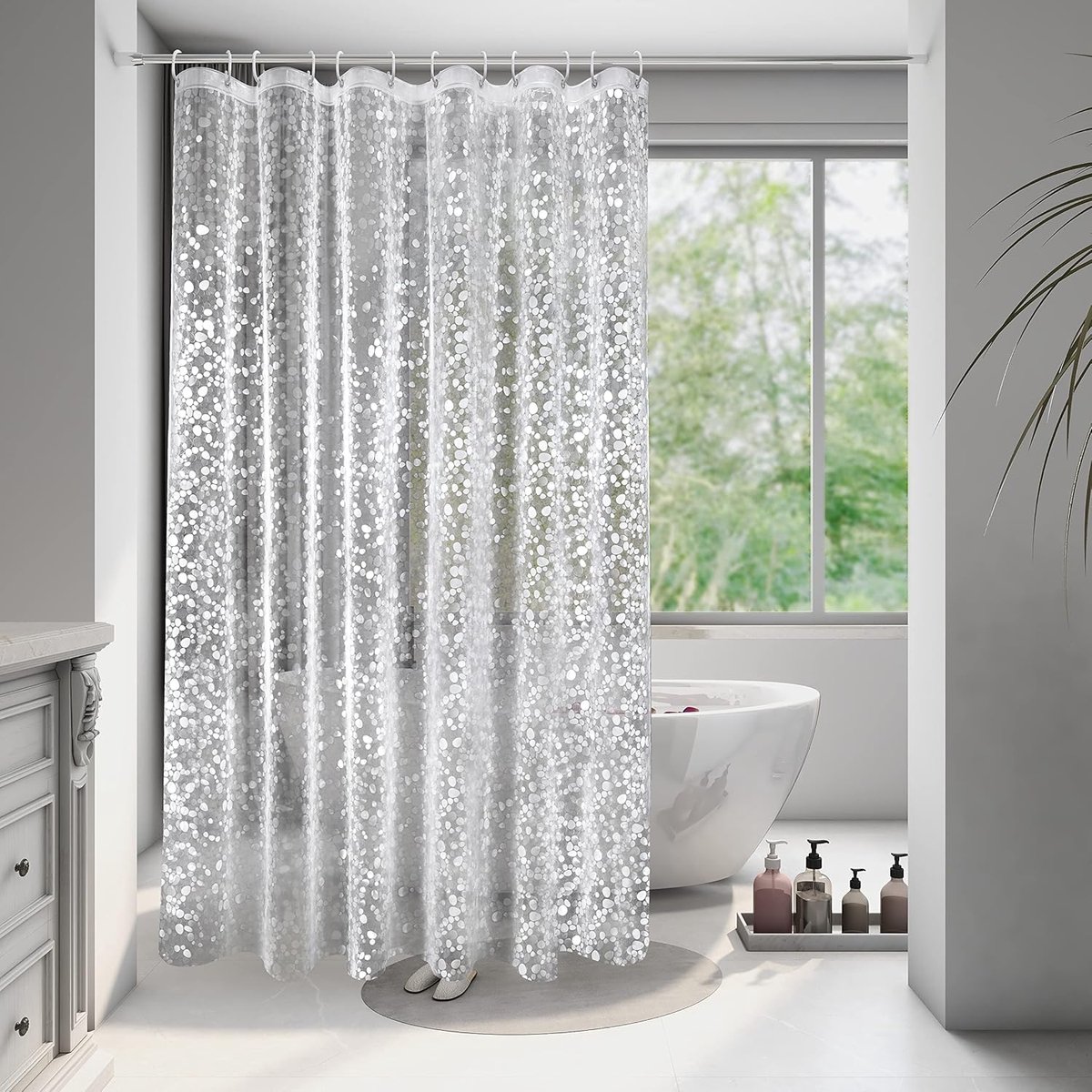 SnelShoppen - Extra Brede Transparante Douchgordijn 240x200 cm met 3 Sterke Magneten, Waterproof en Schimmelbestendig, 3D Kiezelpatroon, EVA Badgordij