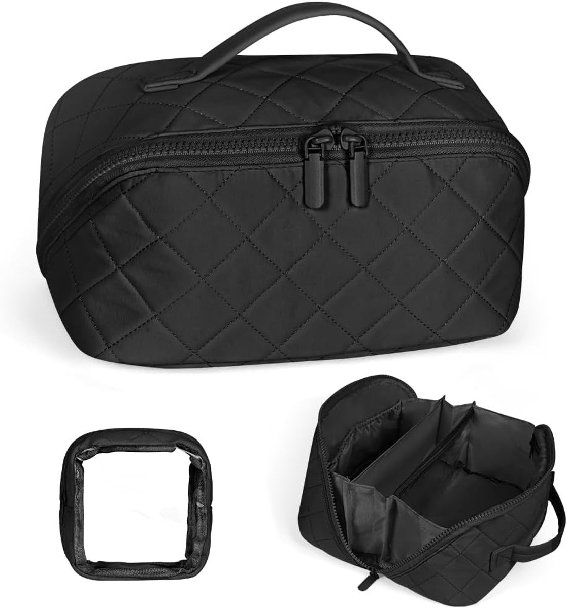 SnelShoppen - Makeup Bag Set van 2 - Grote Capaciteit Cosmetica Organizer - Draagbare Toilettas met Transparante Compartment - Zwart voor Vrouwen en M