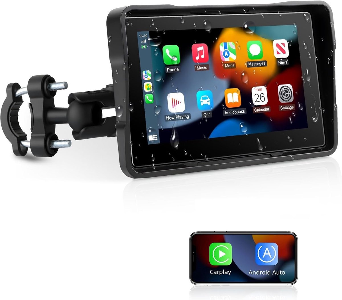 SnelShoppen - 5 Inch Waterproof Touchscreen Navigatiesysteem voor Motorfietsen - Draadloze CarPlay & Android Auto - Bluetooth, Siri & Google Assistant