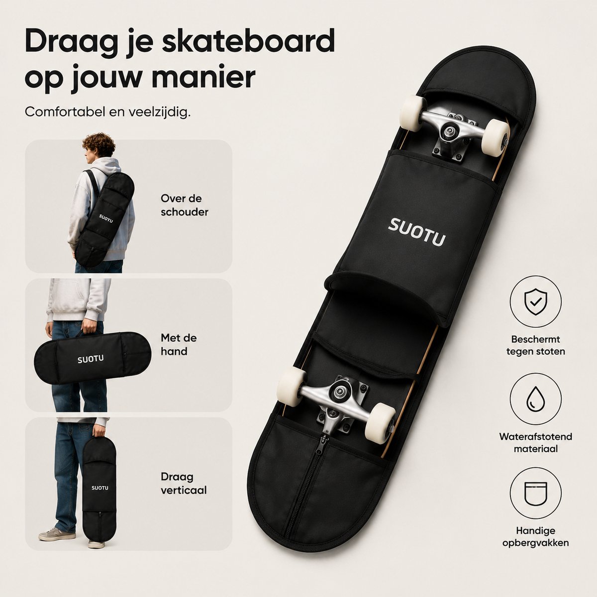 Suotu Draagtas voor Skateboard - 80X20CM - Volwassenen Skateboards - Skateboardaccessoires - Zwart — afbeelding 3