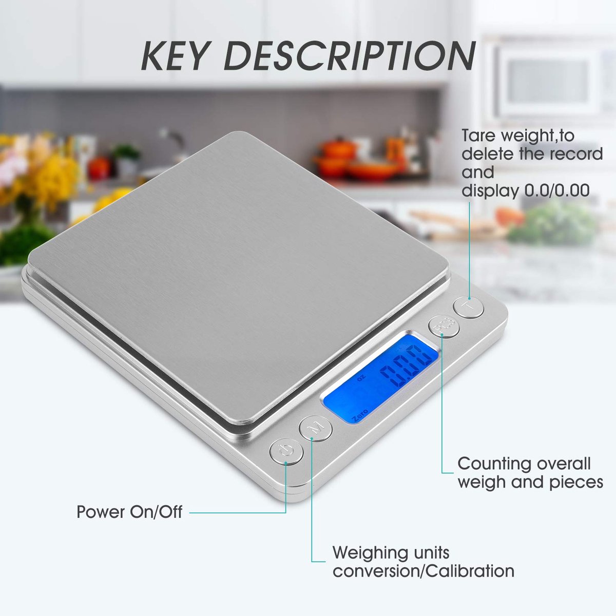 SnelShoppen - Digitale Keukenweegschaal 0g/3kg - Compacte Mini Schaal met PSC/Tara Functie en LCD Display - Silvery - Ideaal voor Keuken, Bakken en Po
