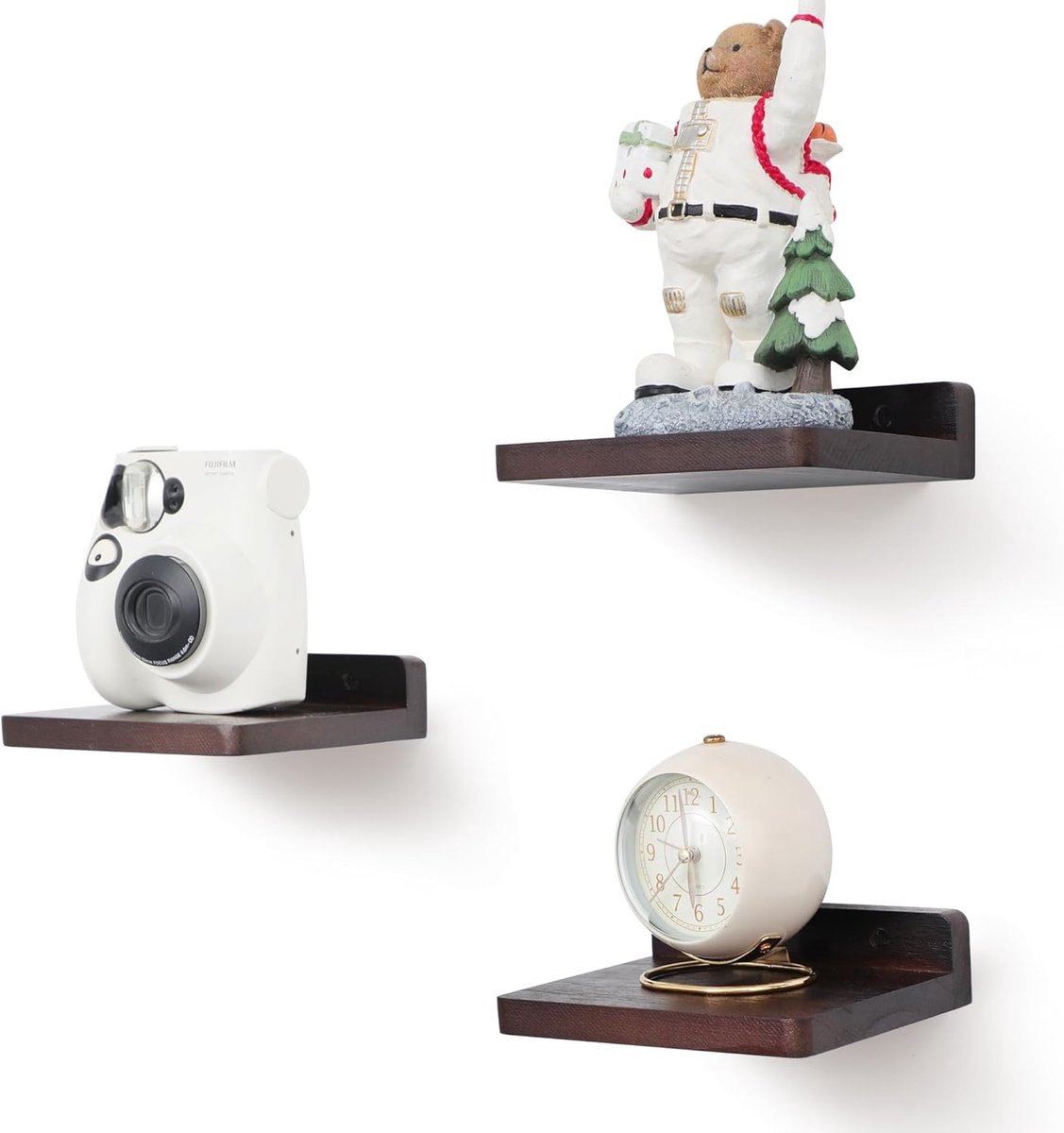 SnelShoppen - Small Floating Rack Set van 3 - 5 x 6 inch Wandplankjes van Hout - Mini Shelf voor Slaapkamer, Woonkamer, Badkamer, Keuken - Rustiek Wal