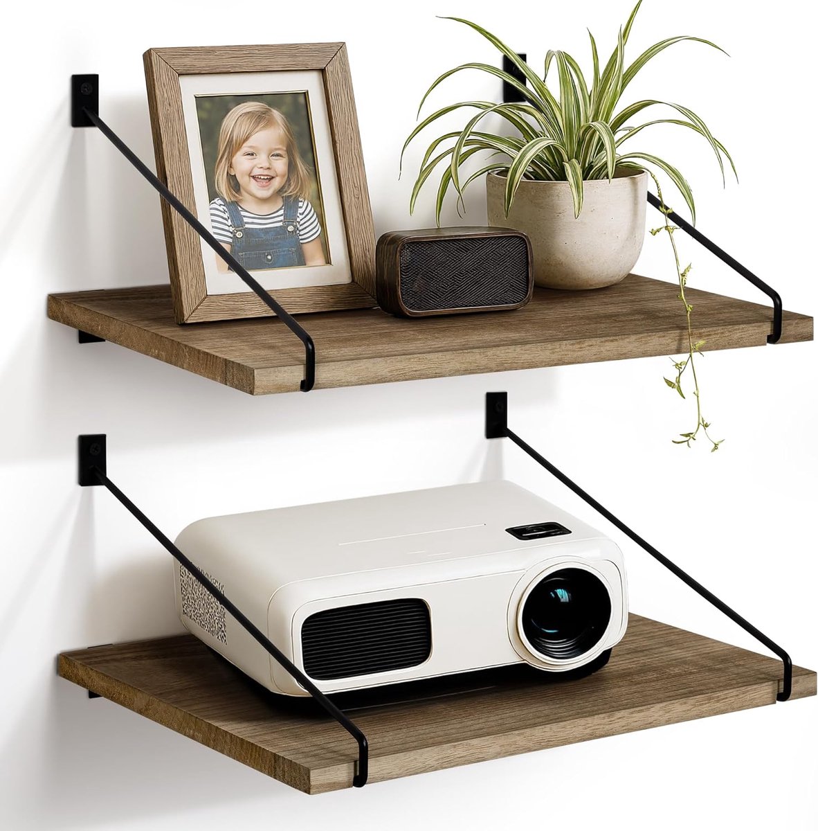 SnelShoppen - Wandplank Hout 30 cm Diep, Vloeiende Plank met Metaalbeugels, Keukenplank voor Muur tot 14 kg, Verwijderbare XXL Plank, Massief Hout, vo