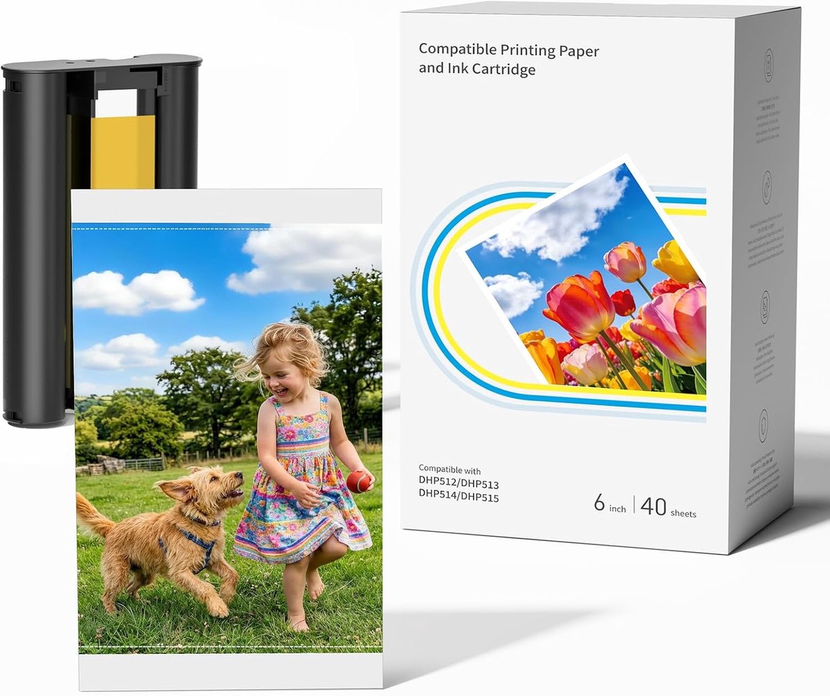 SnelShoppen - Compatibel 4x6" Fotopapier & Kleurbanden Set voor Liene Amber M100/M200/M110/M210 - 40 Bladen 10x15cm Thermosubbatiedruk met Water- en O