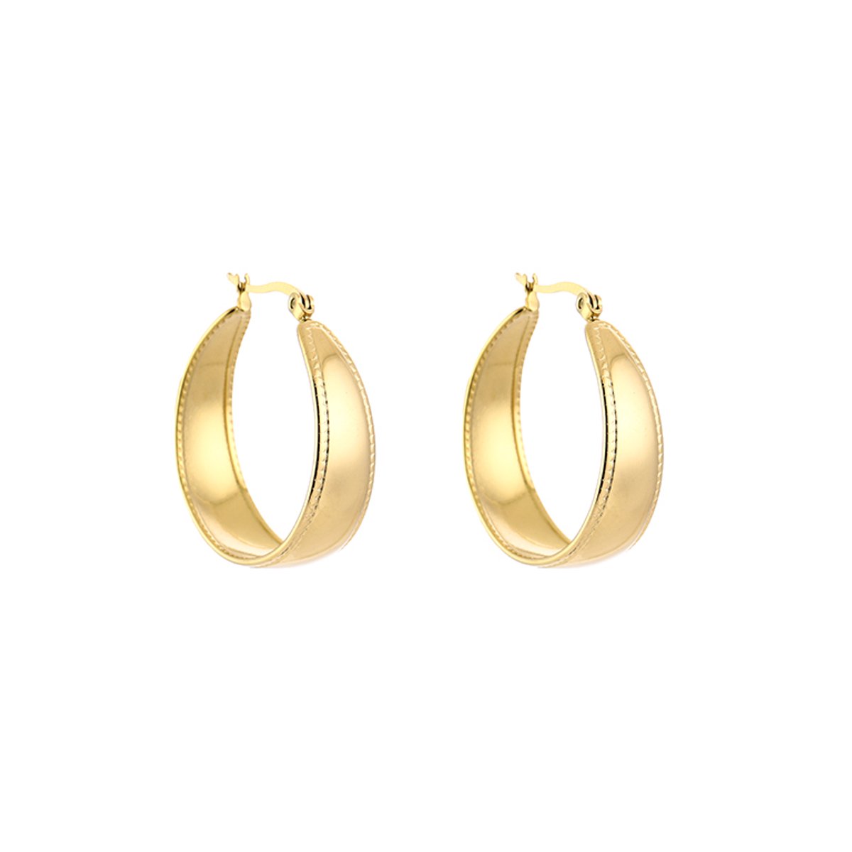 Stainless Steel Platte Hoop Oorringen – Elegante & Brede Vintage Oorringen - RVS - Goud