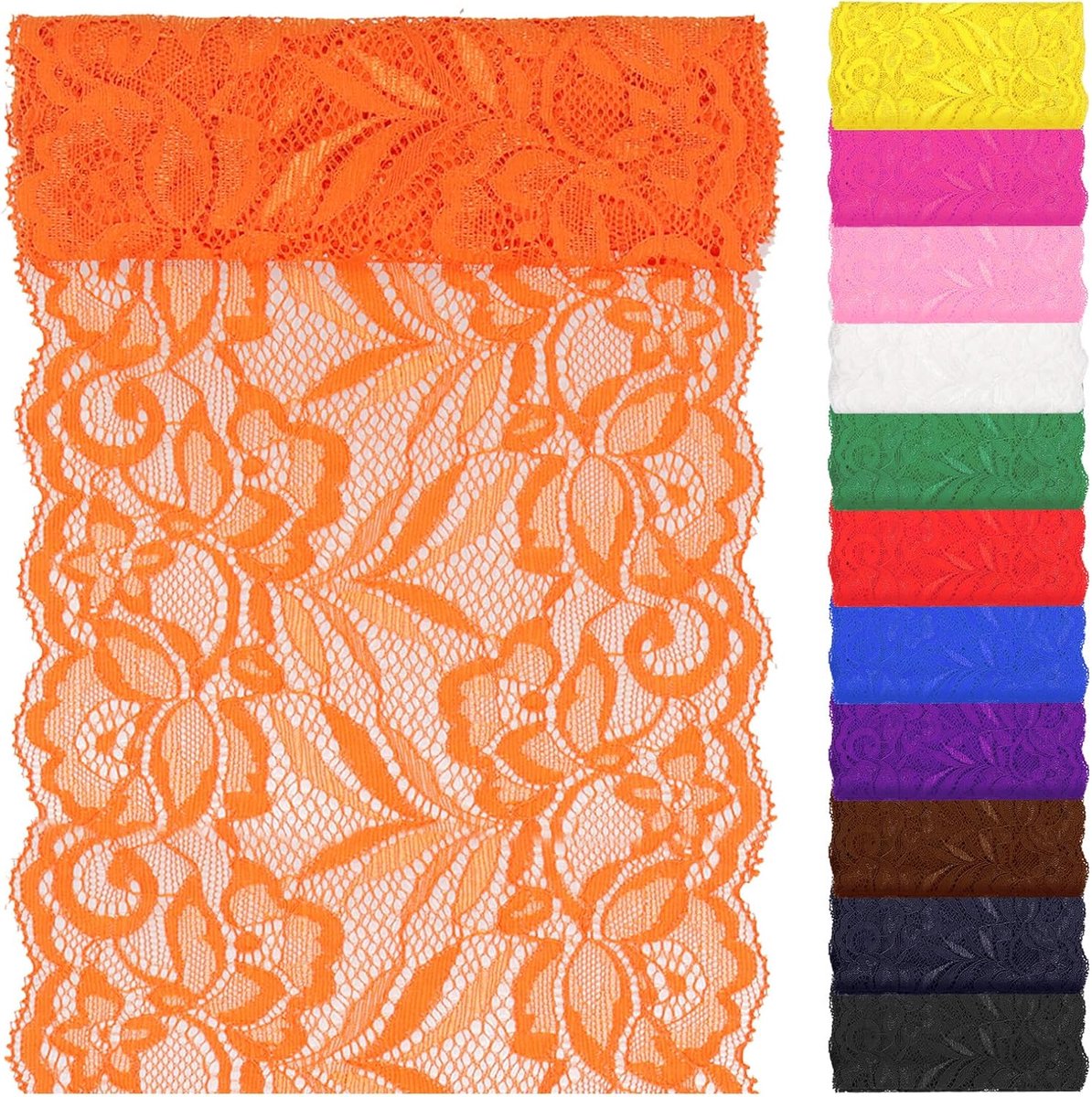 SnelShoppen - Elastische Oranje Kant Stof 5 Yard x 15cm - Decoratieve Rimpelband voor Kleding, Hoofdbanden en DIY Bruiloft Creaties