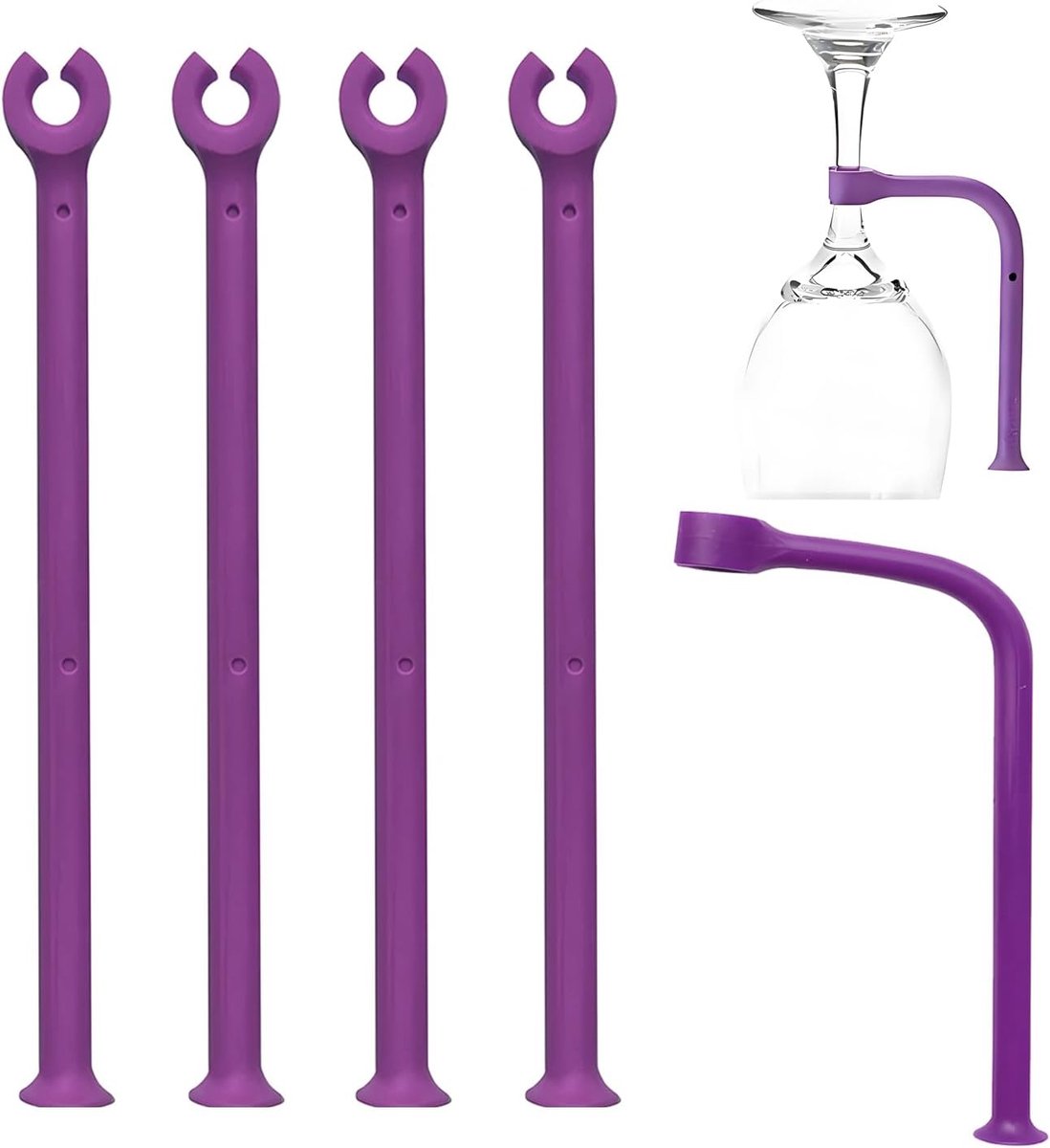 SnelShoppen - Silicone Wijn Glas Houder Set - 4 Stuks - Veilig voor Afwasmachine - Paars - Stemware Saver voor Feest, Camping en Thuisgebruik