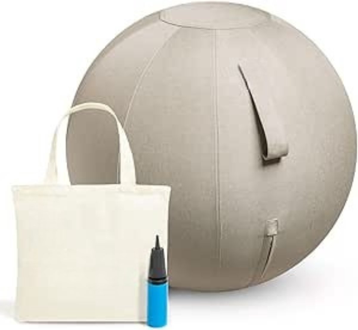 Thuys - Zitbal met Stoffen Hoes 65 cm - Ergonomische Bureaustoel Bal - Anti-Burst - Fitnessbal voor Kantoor & Thuis - Crème Grijs