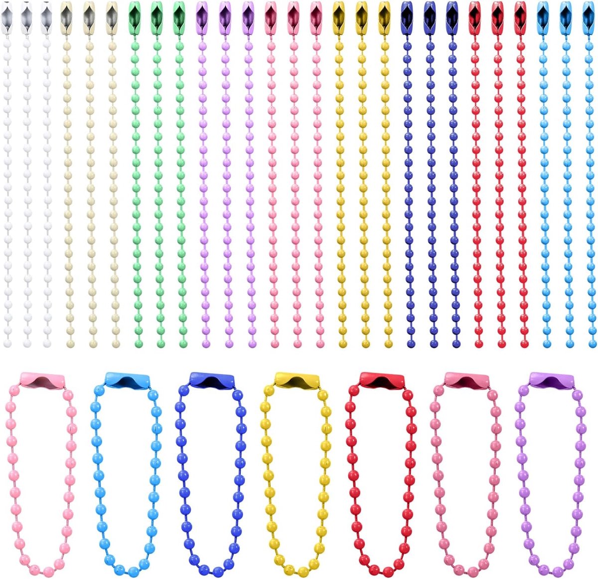 SnelShoppen - 100Pcs Kleurige Bead Ball Chain - Rvs Met Verbindingen Voor Sleutelhangers, Beads, Kettingen, DIY Creatieve Projecten