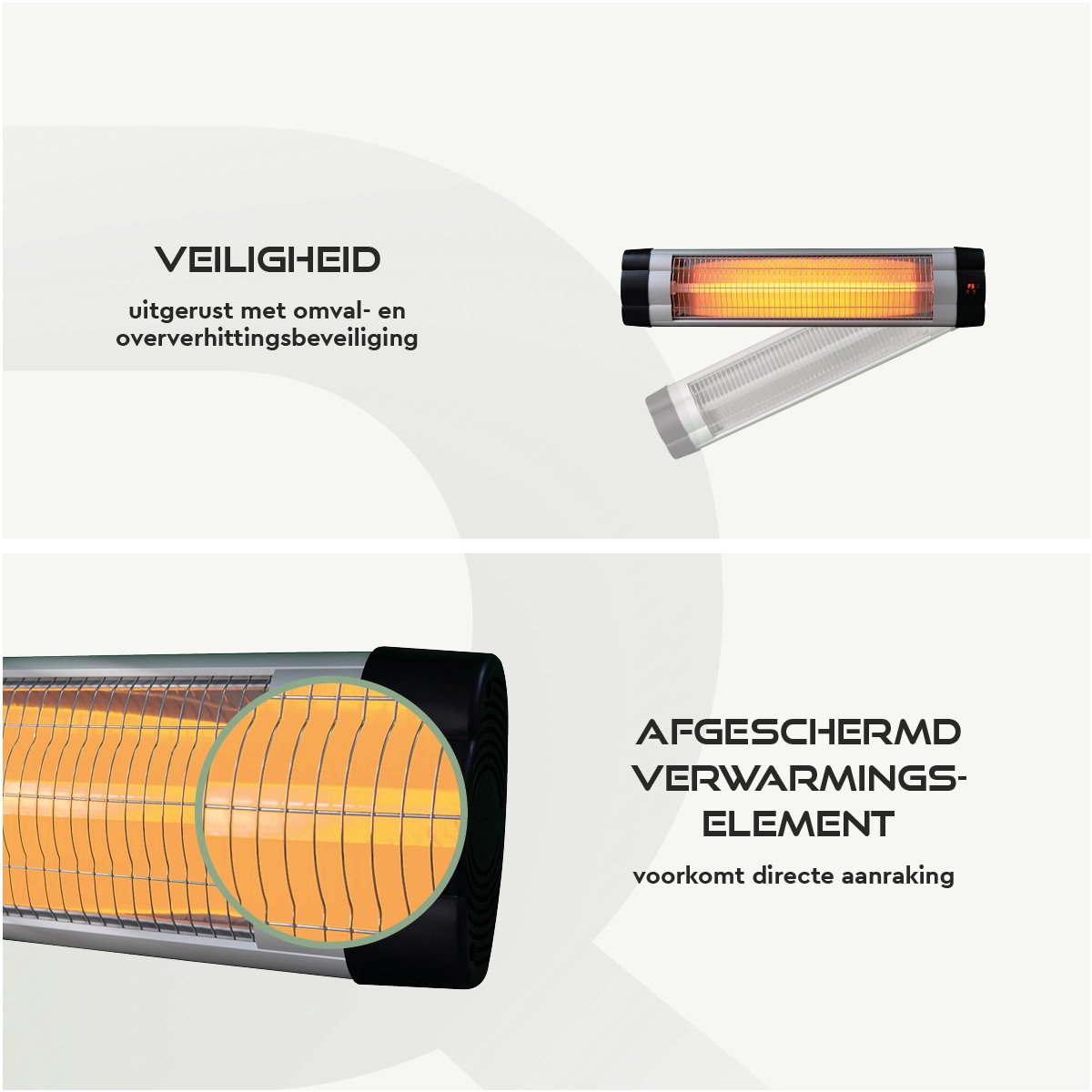 BRASQ Elektrische Terrasverwarmer Hangend PHW200 - Infrarood Heater 2500W - met Afstandsbediening en timer - 3 warmtestanden - Voor binnen en buiten - Spatwaterdicht - Zwart – foto 4