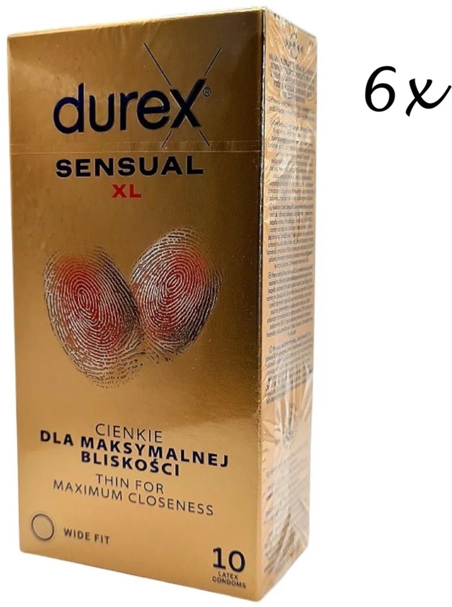 Durex Condooms - Sensual XL (=Nude XL) - 60 Stuks (6x 10 Stuks) - Huid op Huid Gevoel - Discreet Verzonden