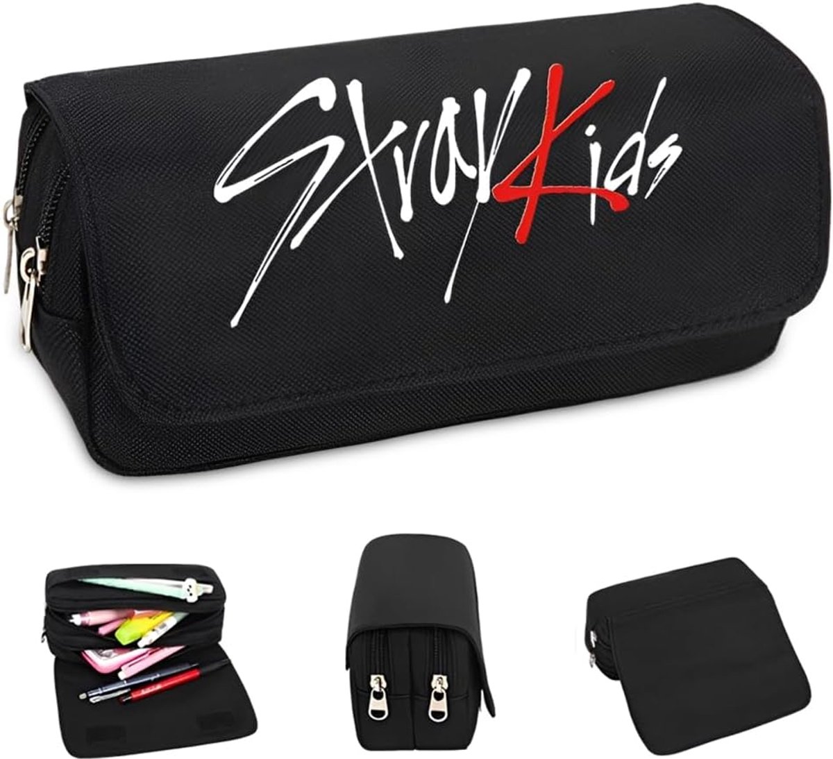 SnelShoppen - Grote Kpop Pennenzak - Stray Kids Pencil Case - Multifunctionele Makeup Tas - Schoolspullen, Cosmetica, Reistas - Zwart, 20x10x8 cm - Ca