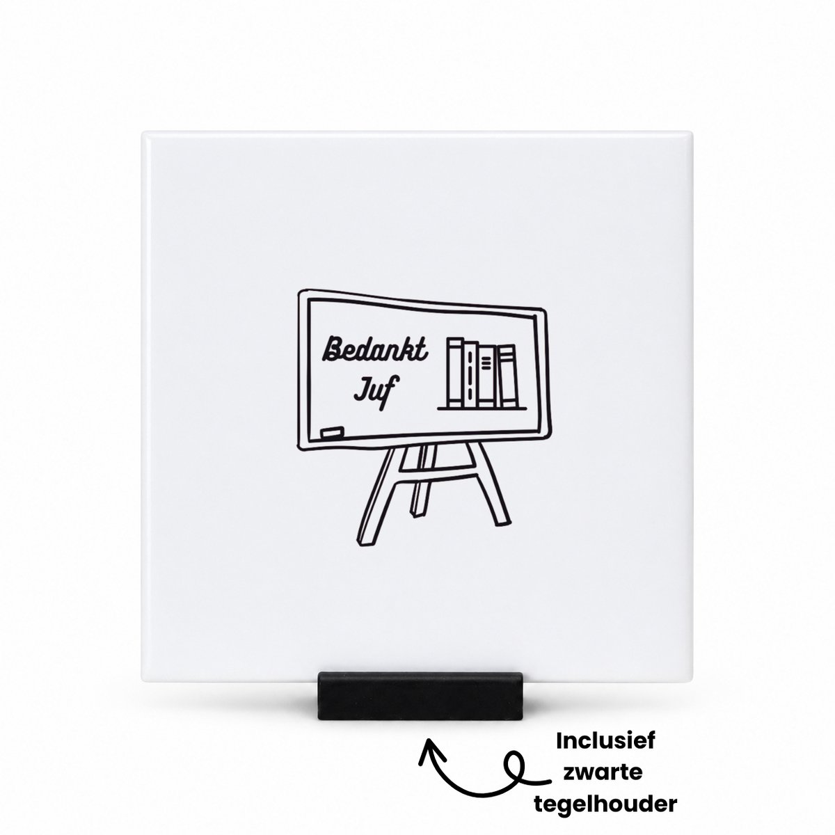 Hacebo Bedankt juf tegeltje met tegelhouder - Juf - juf - tegeltjes met tekst - Leraar - spreuktegels - 10.8x10.8 CM Wit