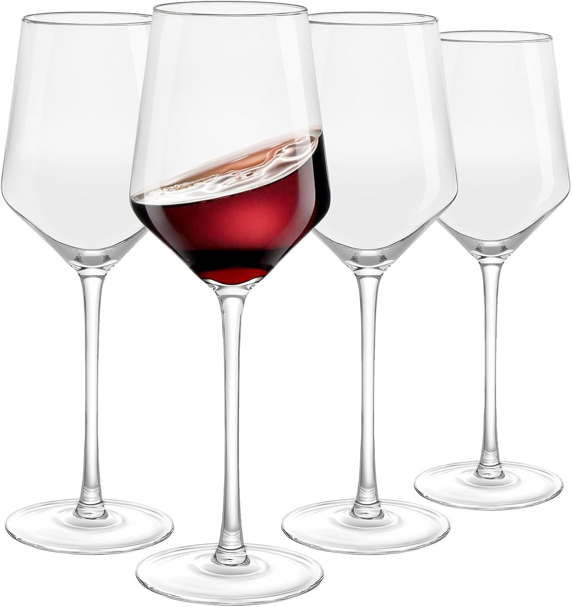 SnelShoppen - Set van 4 Professionele Rode Wijnglazen 520ml van Loodgevrij Kristal, Tulpenvormige Chalices voor Trouwerijen, Jubilea en Valentijnsdag