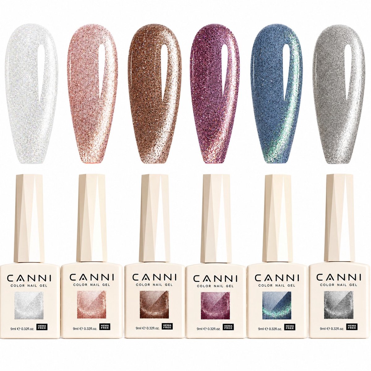 Canni - Cateye gellak - 6 stuks - HEMA-vrij - TPO-vrij - Cat eye gellak - Gellak - Pink Gellac - Cat eye - Cat eye nagellak - Cat eye gellak set - Gellak nagellak - Gellak set