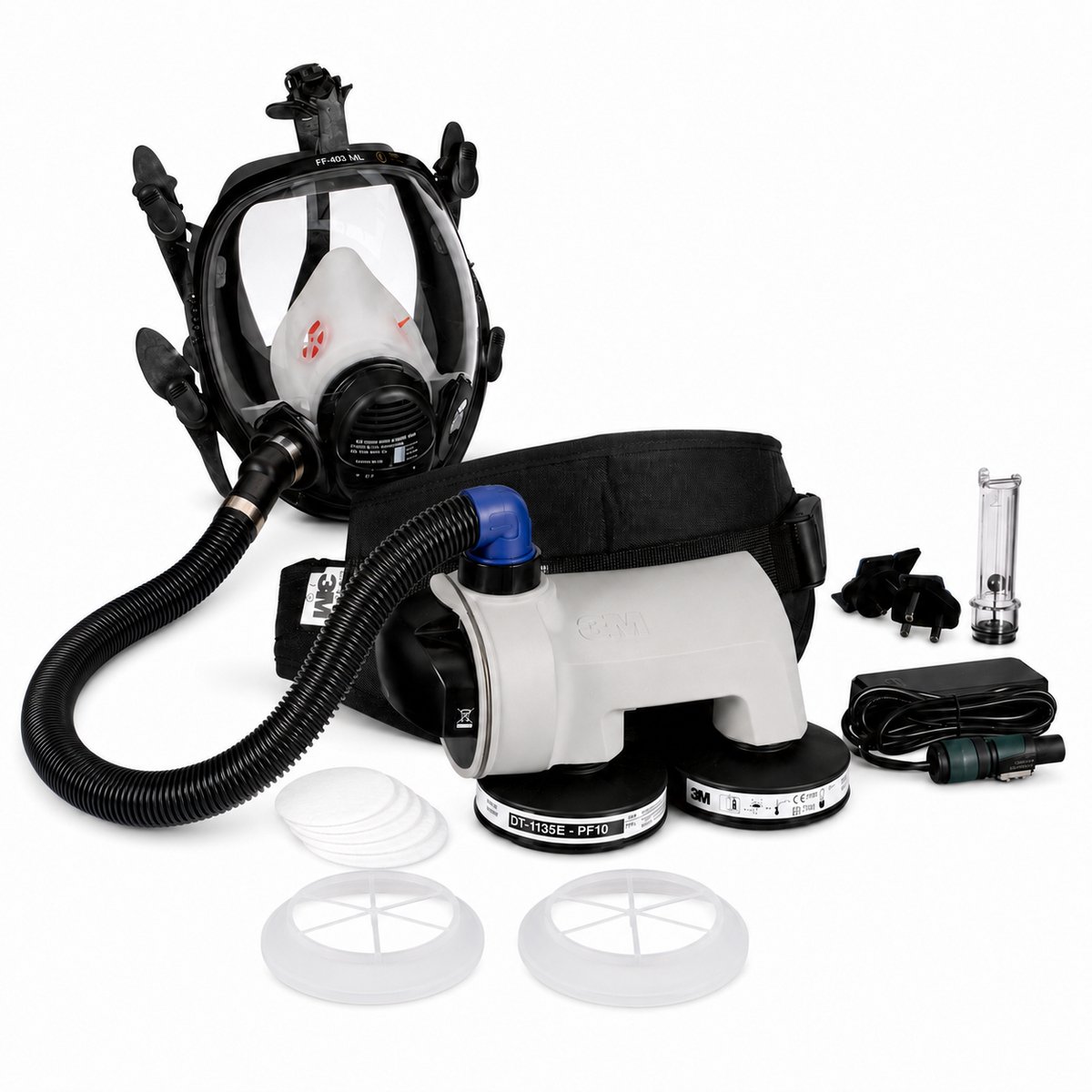 Asbestmasker Set – Motoraangedreven Volgelaatsmasker met P3 Filters 3M