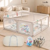 Lucellia® Grondbox Baby 120x160 cm – Speelbox met Dubbelzijdige Speelmat & 30 Speelballen – Kinderbox, Playpen & Baby Box – Draagtas – Beige