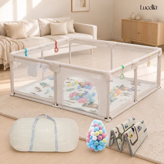 Compacte, stabiele box met speelmat