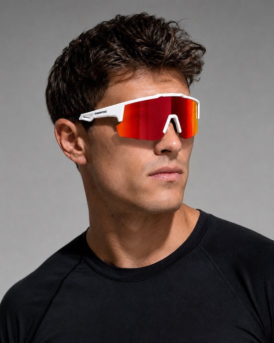 Gymhunterz Sport Zonnebril - Fietsbril - Wielrenbril - Hardloopbril - Festival Rave Space Bril - UV400 Gepolariseerd - Wit Rood van gymhunterz — afbeelding 2