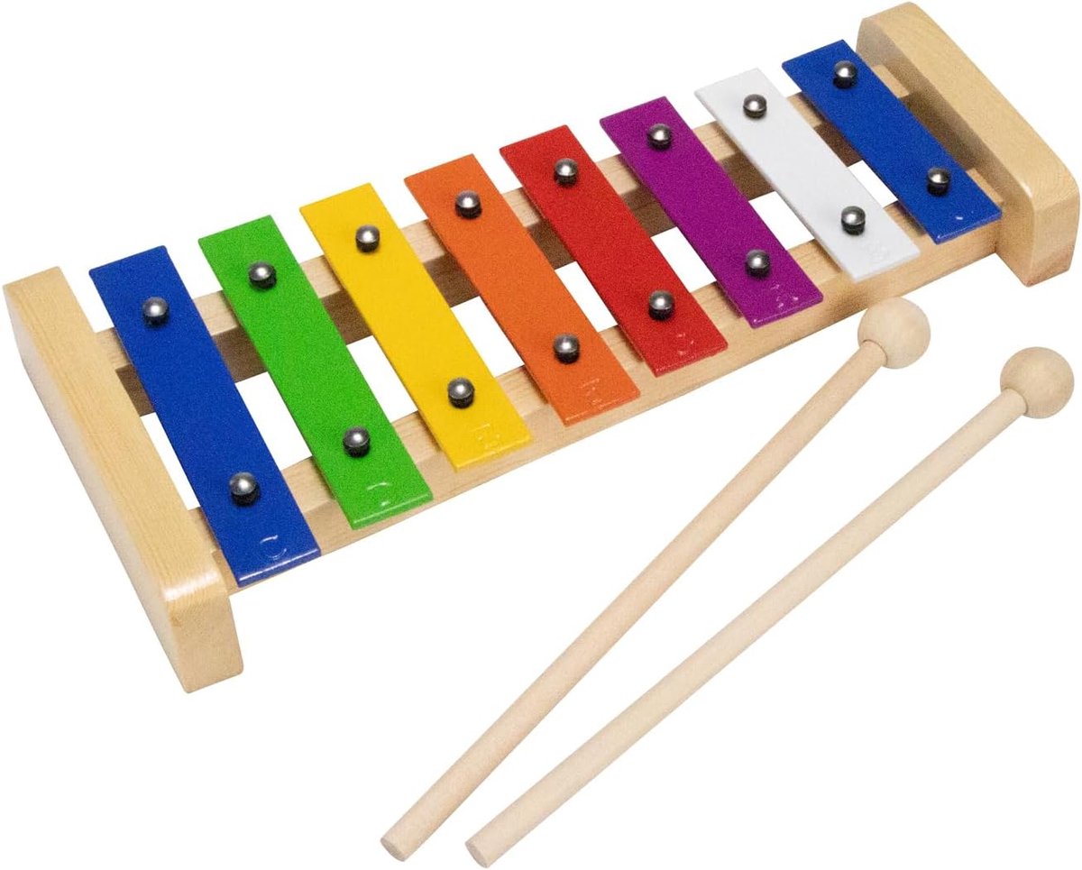 SnelShoppen - Houten Xylofoon voor Kinderen met 8 Tones (C-DUR), 2 Knots, Muzikaal Speelgoed voor Vroeg Muziekonderwijs, Songboek Inclusief, Ideaal vo