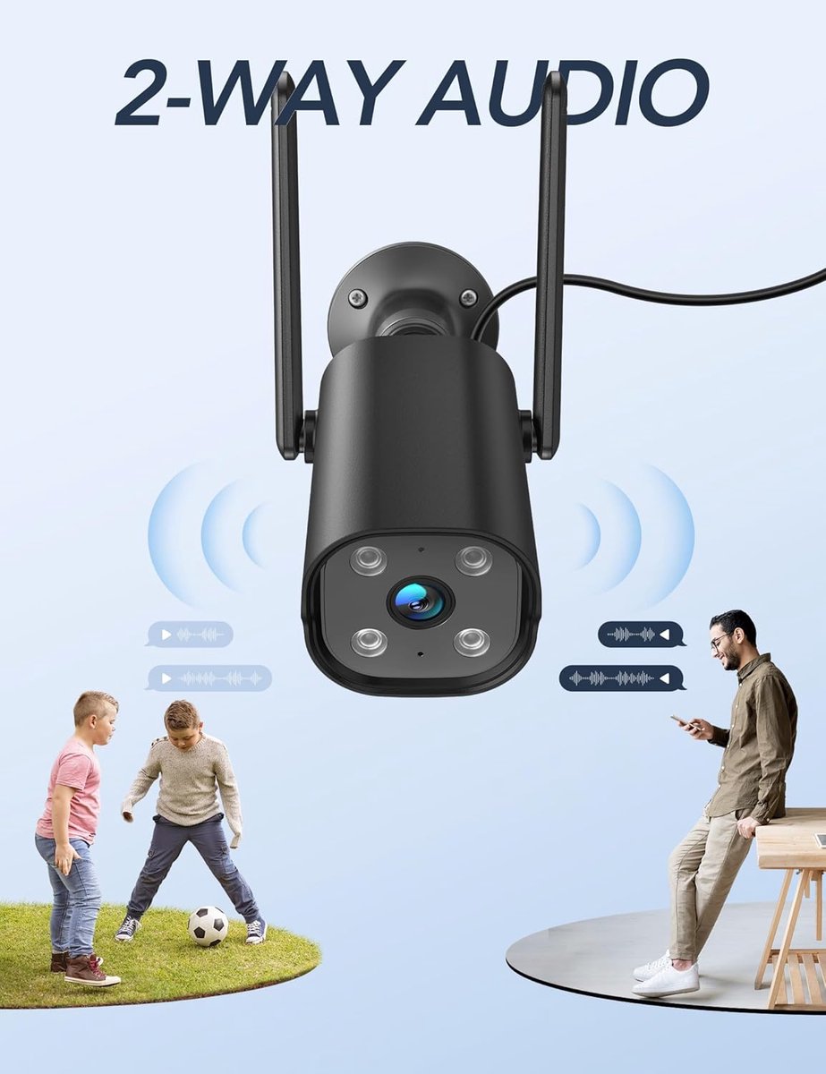 SnelShoppen - 2-Pack Beveiligingscamera Buiten WiFi 2K - 24/7 Bewaking - 2-Weg Audio - Beweging en Geluid Detectie - Nachtzicht - IP65 Weerbestendig -