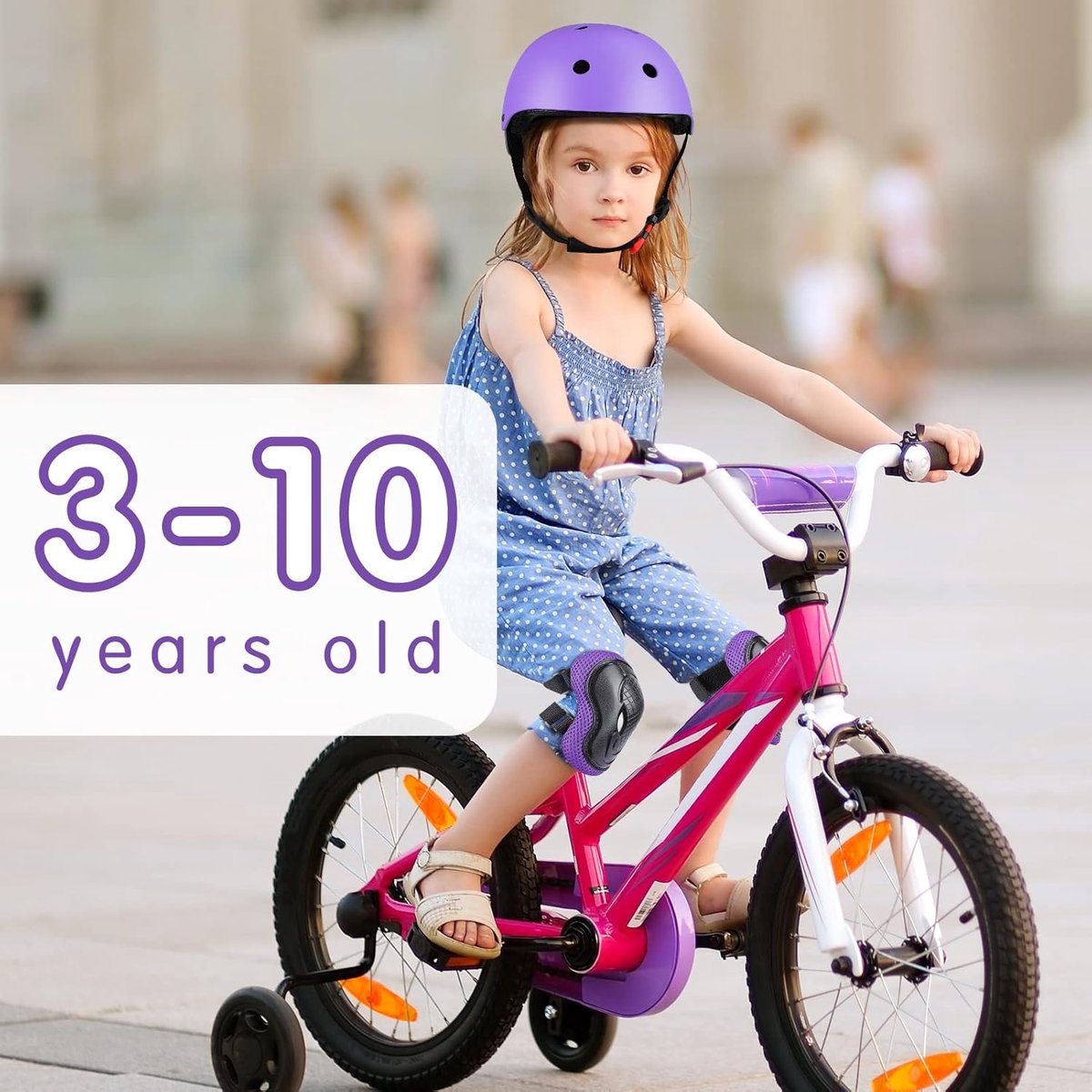 SnelShoppen - Kids Beschermset met Kniebeschermers en Helm voor Kinderen 3-10 Jaar - Inline Skates, Skateboard, Fiets, Roller Skates - Paars, Premium