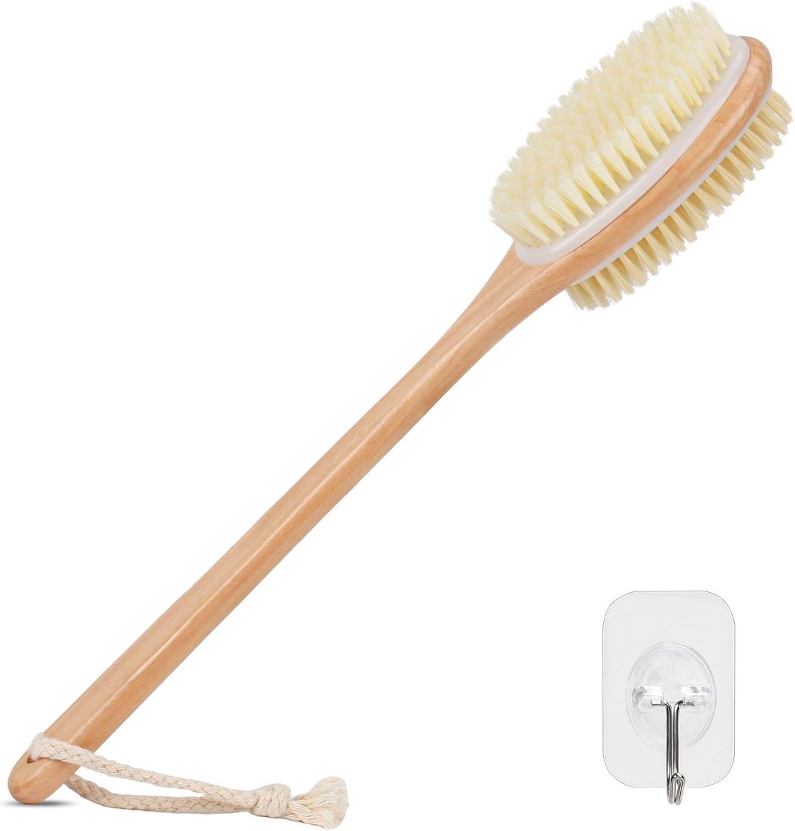 SnelShoppen - Houten Douche Backborstel met Lange Handgreep, Dubbelzijdige Badborstel met Harde en Zachte Haren, Exfoliërende Doucheborstel voor Droog