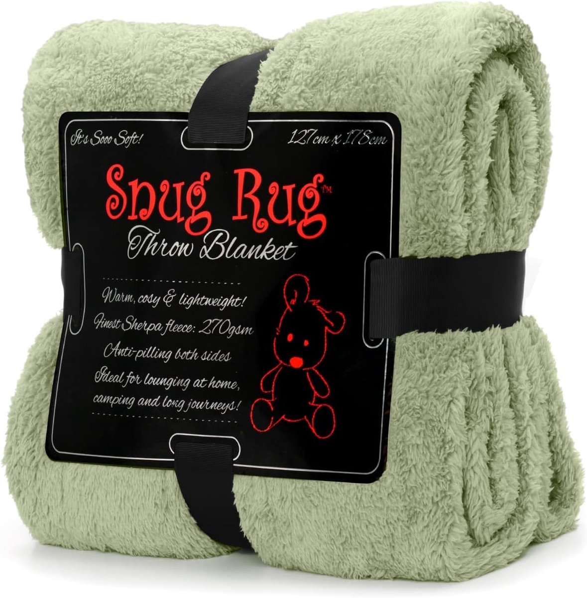 SnelShoppen - Snug Rug Sofa Throw Blanket 50 x 70 Inch in Sage Green Sherpa Fleece - Fluffy Luxe Dekentje voor Winter, Zacht en Warm voor Thuis en Rel