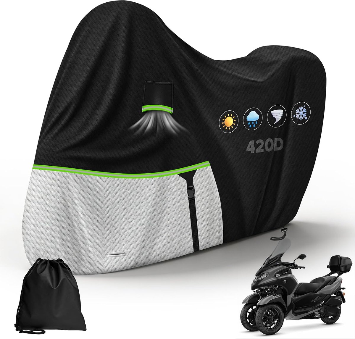 SnelShoppen - Motorfietszeil voor Piaggio MP3 400/500/Sport met Topkoffer - 420D Oxford 100% Waterdicht Buiten Motorzeil - Winterbestendig Motorzeil