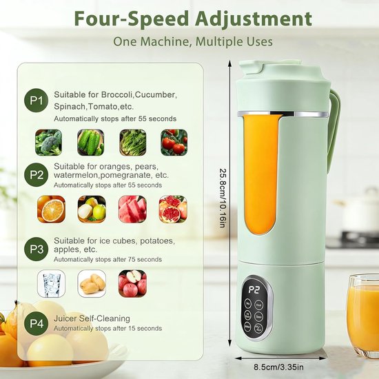 KZQ Draagbare Blender - Oplaadbare blender met digitaal display en grote capaciteit - USB-C-interface, automatische reiniging - Geschikt voor thuis, op reis en tijdens het sporten - 530 ml - Groen van kzq — afbeelding 5