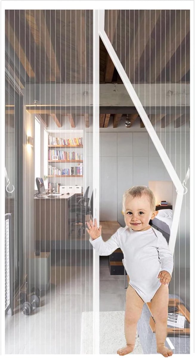 SnelShoppen - Magnetische Deur Screen, Vliegenhor Gordijn, Fijn Gaas, Insectenbescherming voor Deuren en Balkons, Wit 90x215CM, Automatisch Openen en