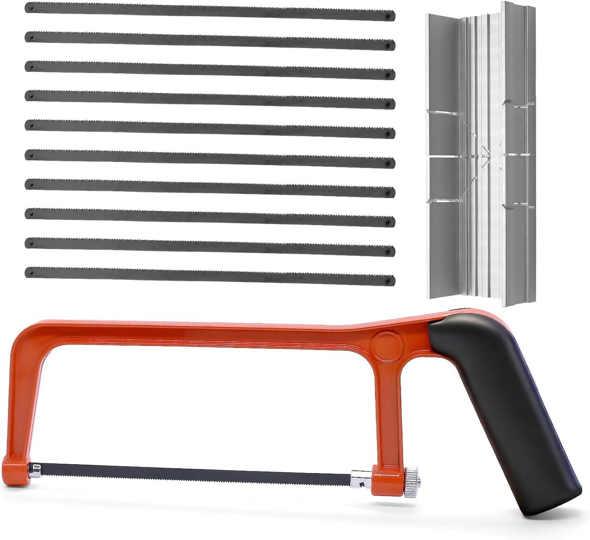 SnelShoppen - 12-delige Mini Metaal Zaagset met Gezaagd Trays, 150mm Bow Saw, Kleine Hacksaw, 10 Blades, Houtzaag, Handzaag met Verstelbare Hoek voor