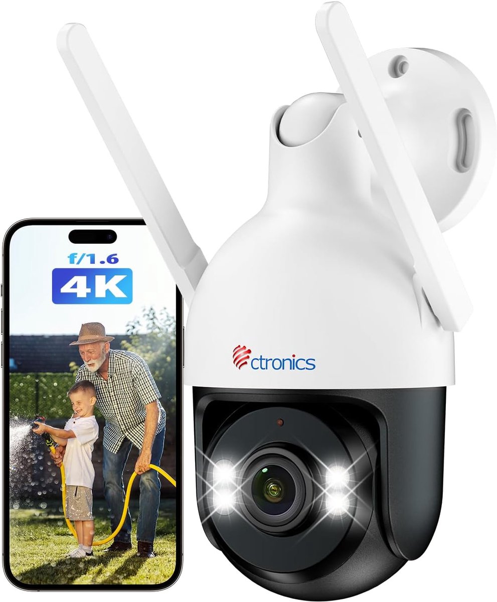 SnelShoppen - 4K Outdoor WLAN Camera - IP Camera met PTZ, Mensen/Vehicles Detectie, Car Tracking, 256GB TF/Cloud/PC, IP66, Kleur Nachtzicht, 2.4/5GHz