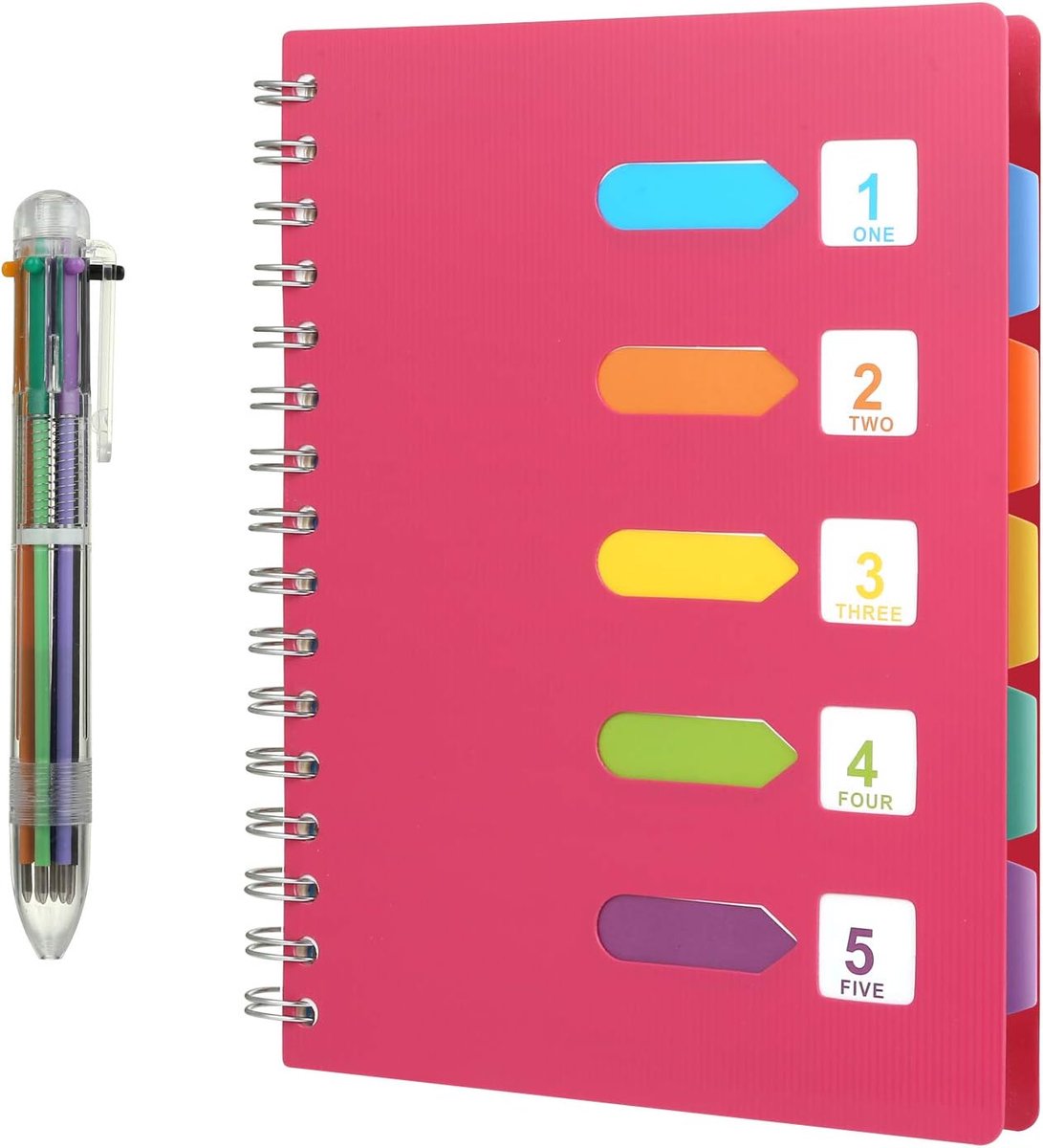 SnelShoppen - A5 Notebook met Ringband, 240 pagina's, Gelijnd Notitieboek, Spiral Block met Balpen in 6 Kleuren, Perfect voor School en Werk, Roze
