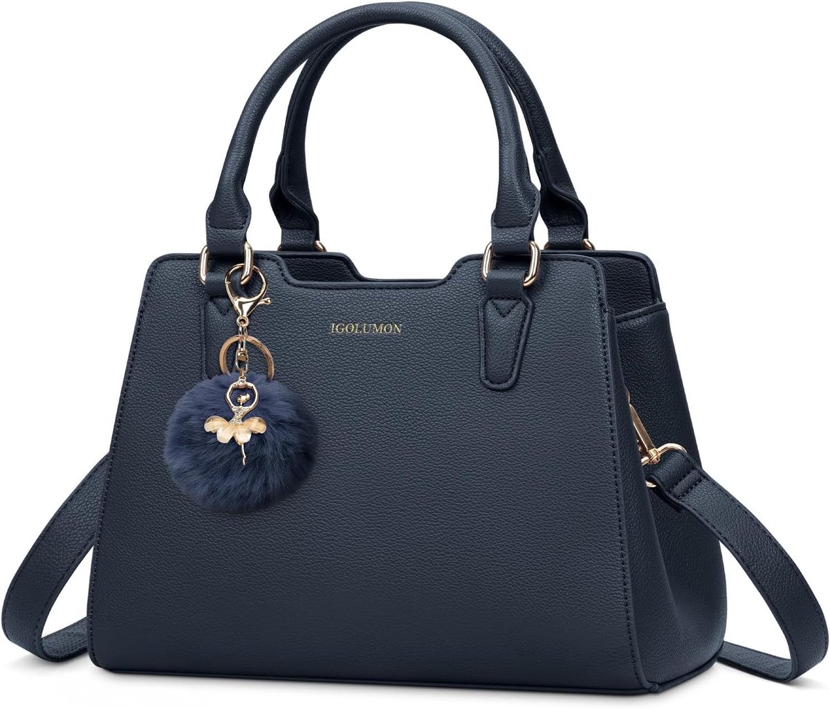 SnelShoppen - Dames Handtas PU Leder Schoudertas Stijlvolle Handbag voor Vrouwen Elegante Handgreep Reis- en Schooltas met Ruimte in Donkerblauw