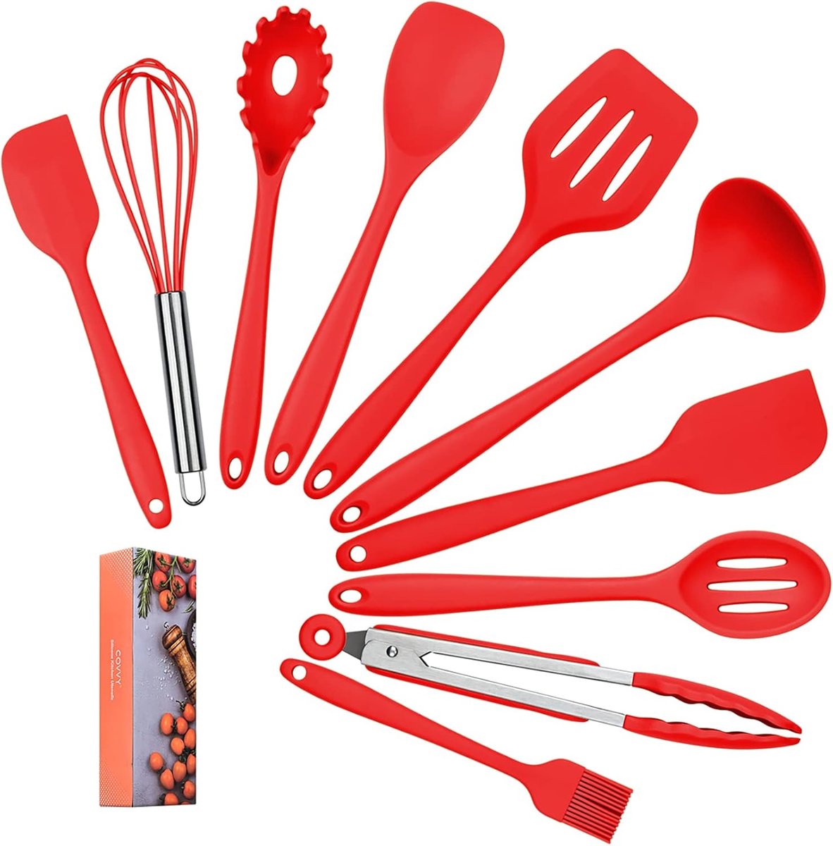 SnelShoppen - 10-delige Silicone Keukenhulpmiddelen Set - Keuken Bakset - Hittebestendig tot 230°C - Foodgrade Silicone - Rood - Perfect voor Bakken e