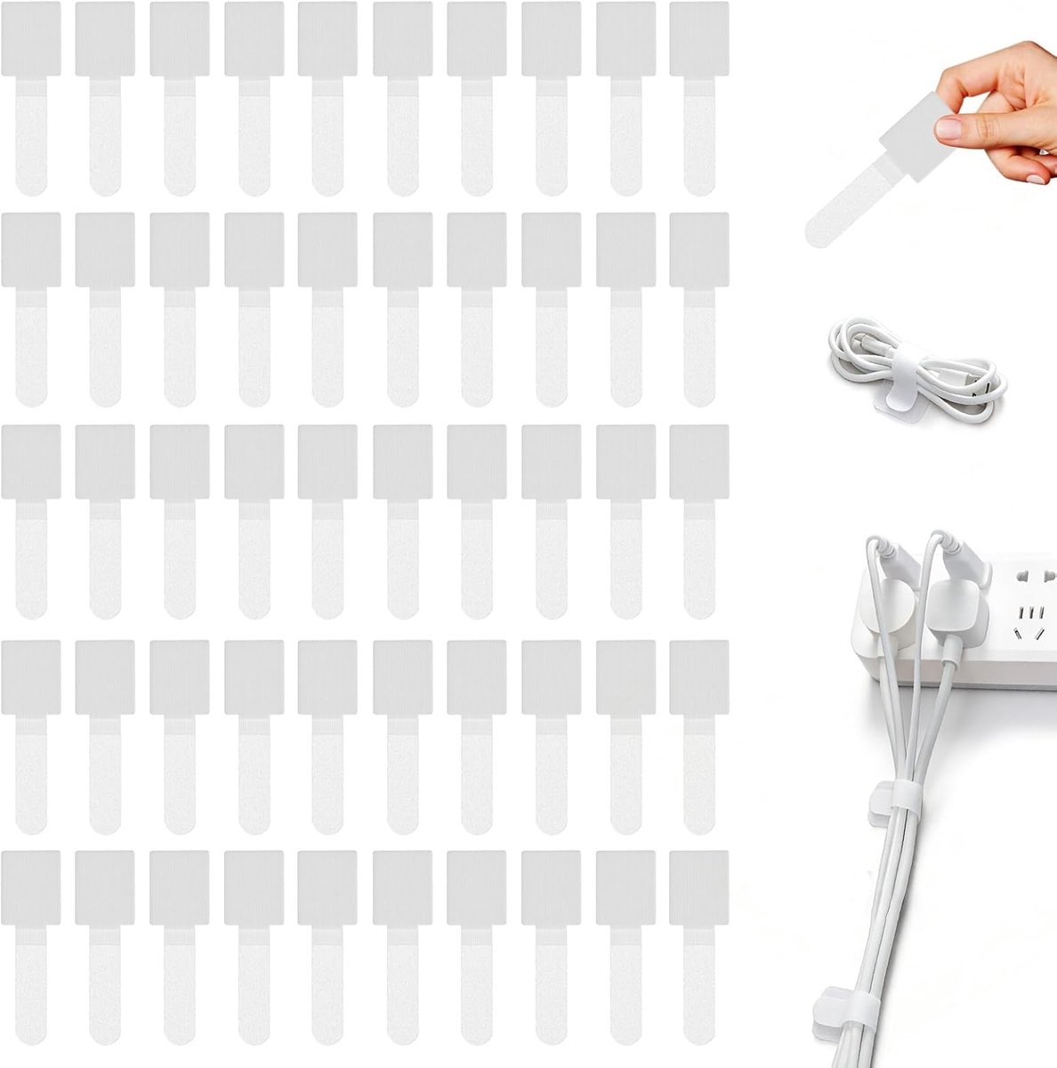 SnelShoppen - Kabelbeheer accessoires set 50-delig zelfklevende kabelclips kabelbinders onder bureau kabelorganisatie voor TV PC laptop ethernet zwart