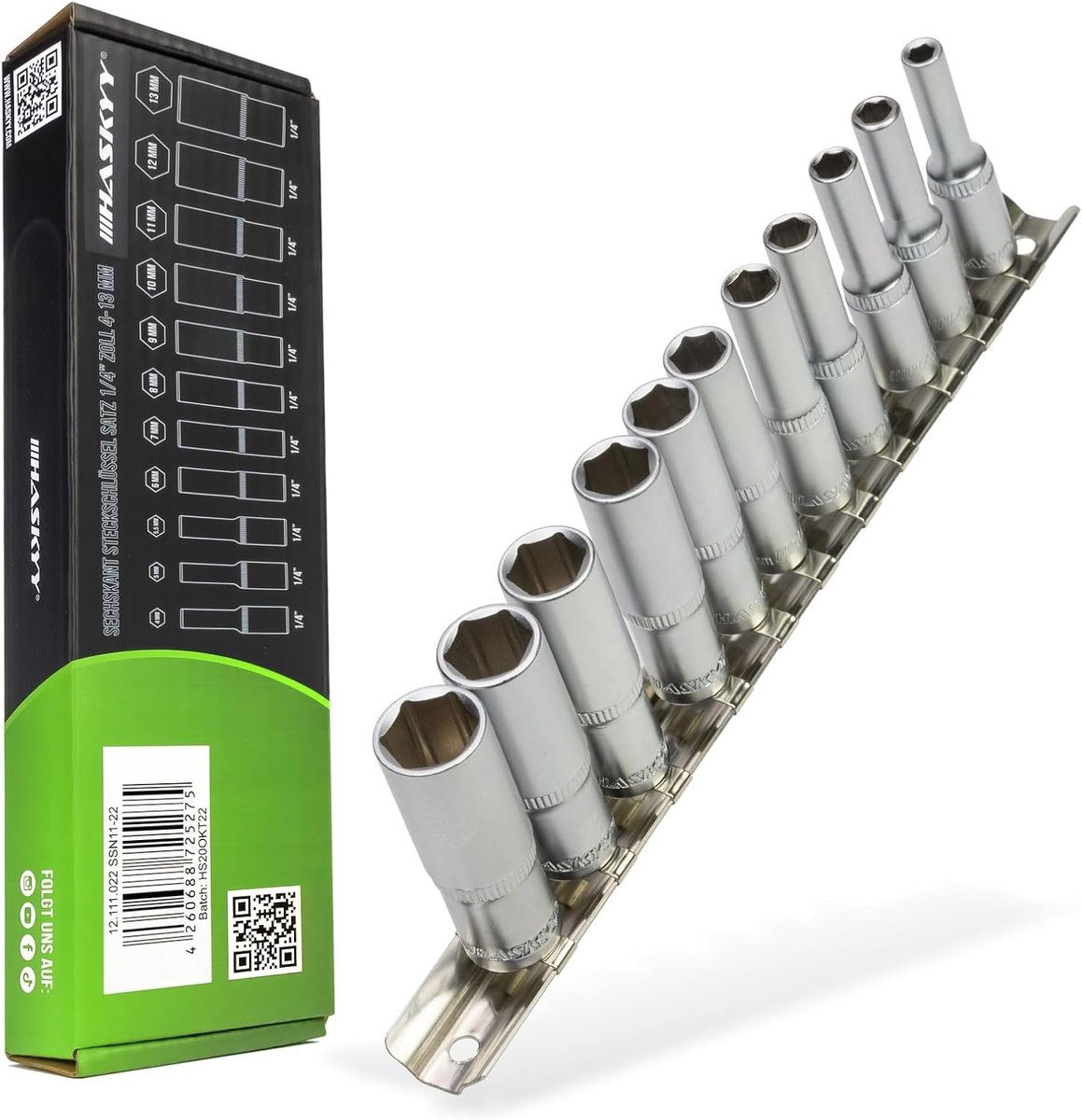 SnelShoppen - Professionele Spanner Set Long Nut Sockets 1/4 Inch - 11 Stuks 4-13 mm - Hexagon Plug Nut 6-zijdige Inzet Wrench - Chrome Vanadium Voor