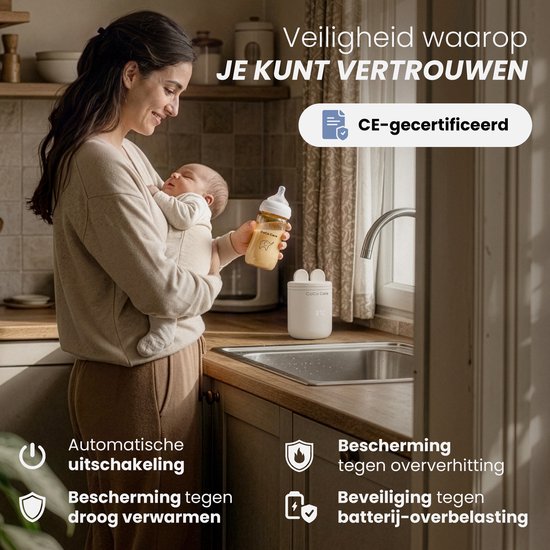 CoCo Care® Heat-2-Go Pro 2025 - Draagbare Flessenwarmer - Flessenwarmer Onderweg - Flessenwarmer Draadloos - 13.200 mAh - Inclusief 5 Adapters & PPSU Babyfles - Beige van Merkloos — afbeelding 4