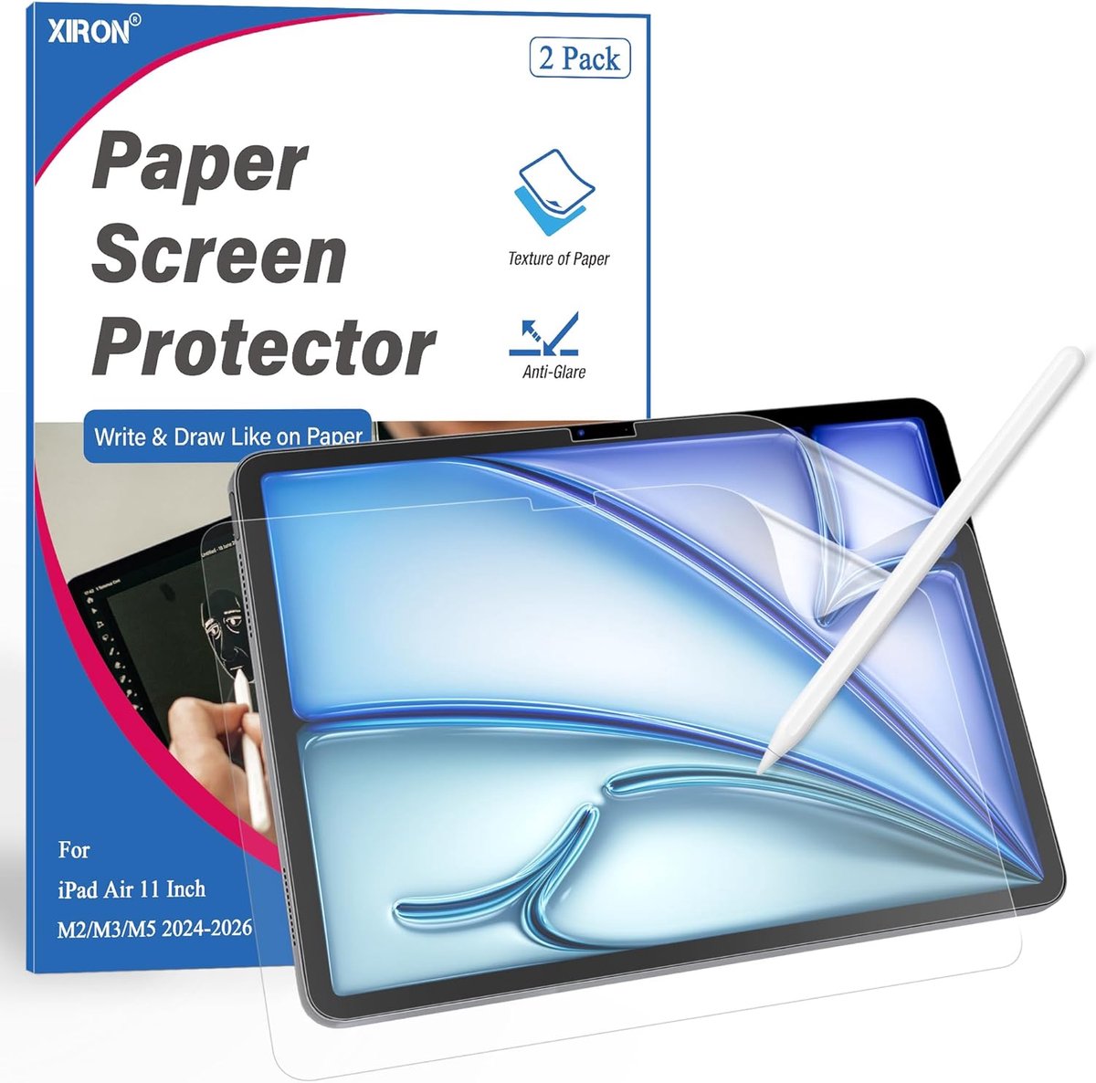 SnelShoppen - Paper-feel Screen Protector voor iPad Air 11 inch 2024 M2 2025 M3, Matte PET Film, Anti-glare, Anti-fingerprint, 2 Stuks, Ideaal voor Sc