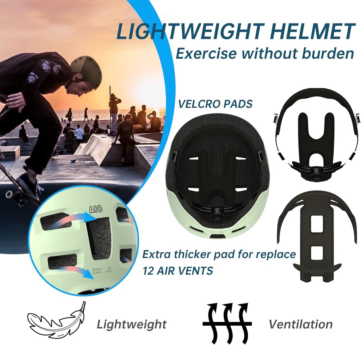 SnelShoppen - Fietshandhelm Skatehelm Groen M - Veiligheid, Lichtgewicht, PC Schaal, EPS Binnenvoering, Geschikt voor Fiets en Skateboarden