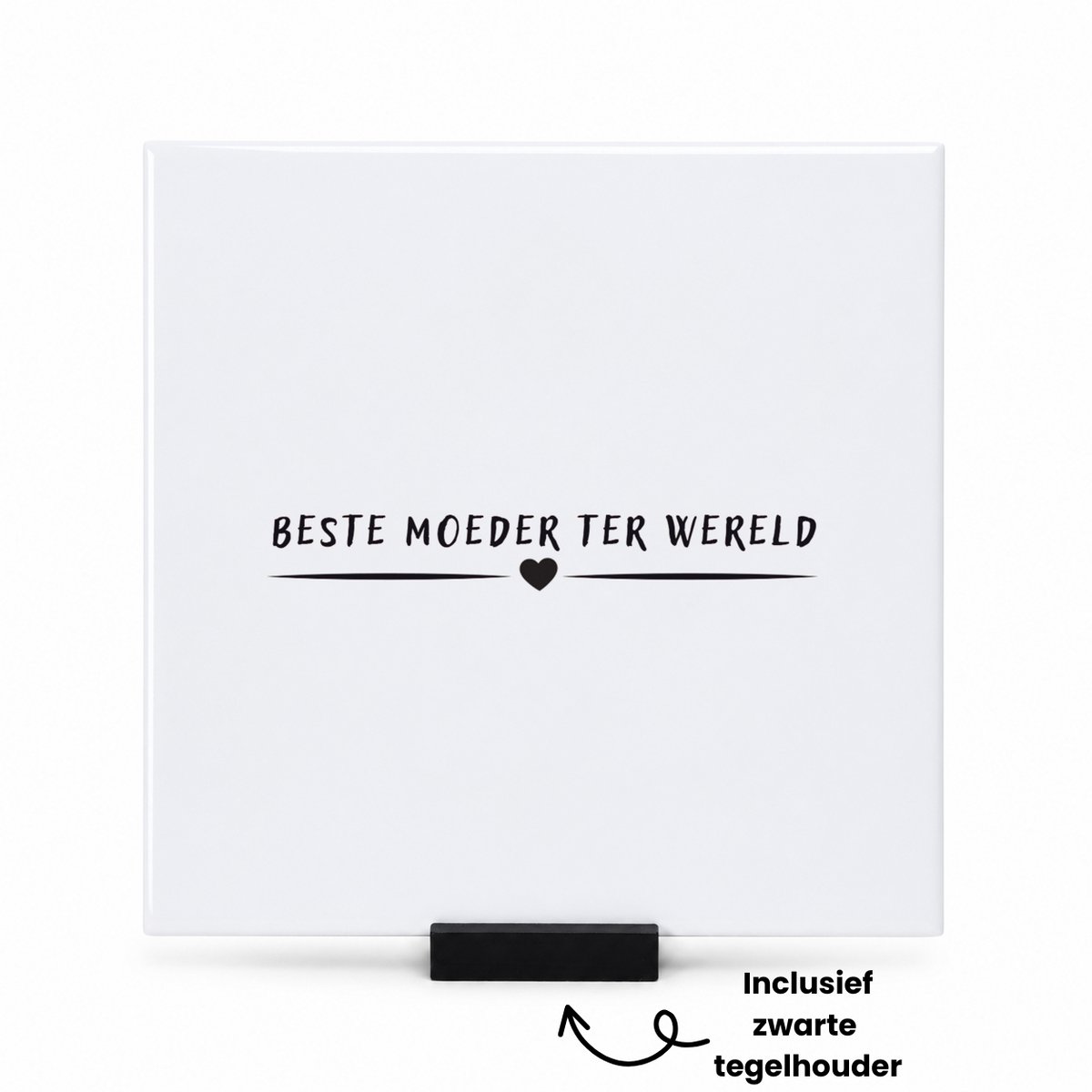 Hacebo Beste moeder ter wereld tegeltje met tegelhouder - Moeder - mother - tegeltjes met tekst - leuk cadeau voor je moeder - spreuktegels - 15x15 CM Wit