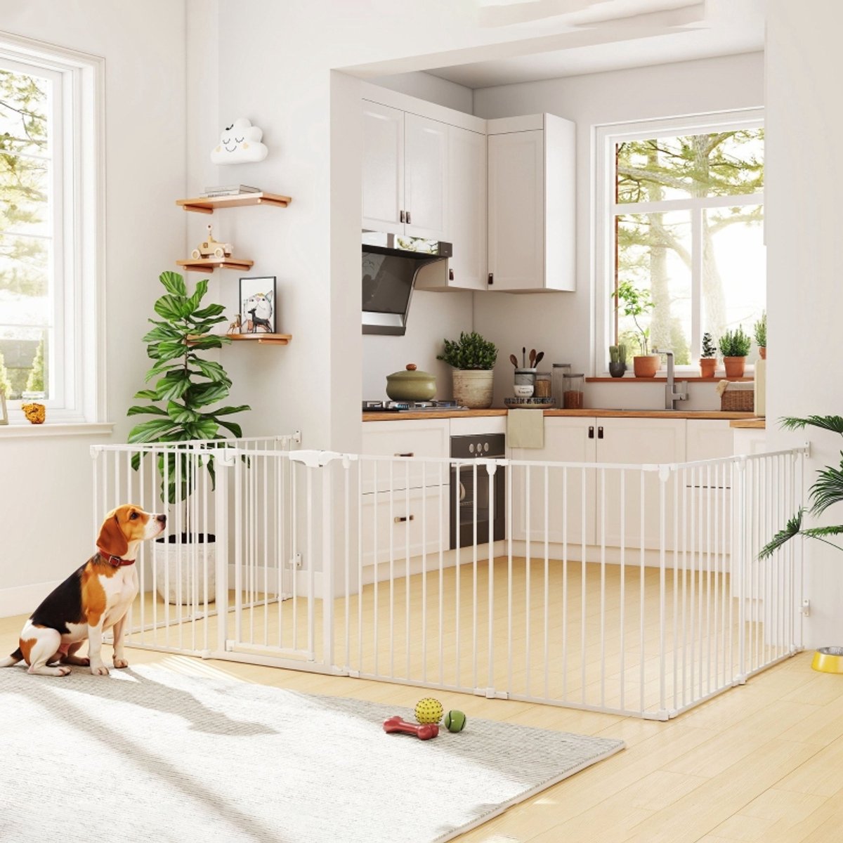 FloraGrace Puppyren – 8 Panelen Met Deur – 75 Cm – Koolstofstaal En Kunststof – Wit – Opvouwbaar Voor Kleine En Middelgrote Honden