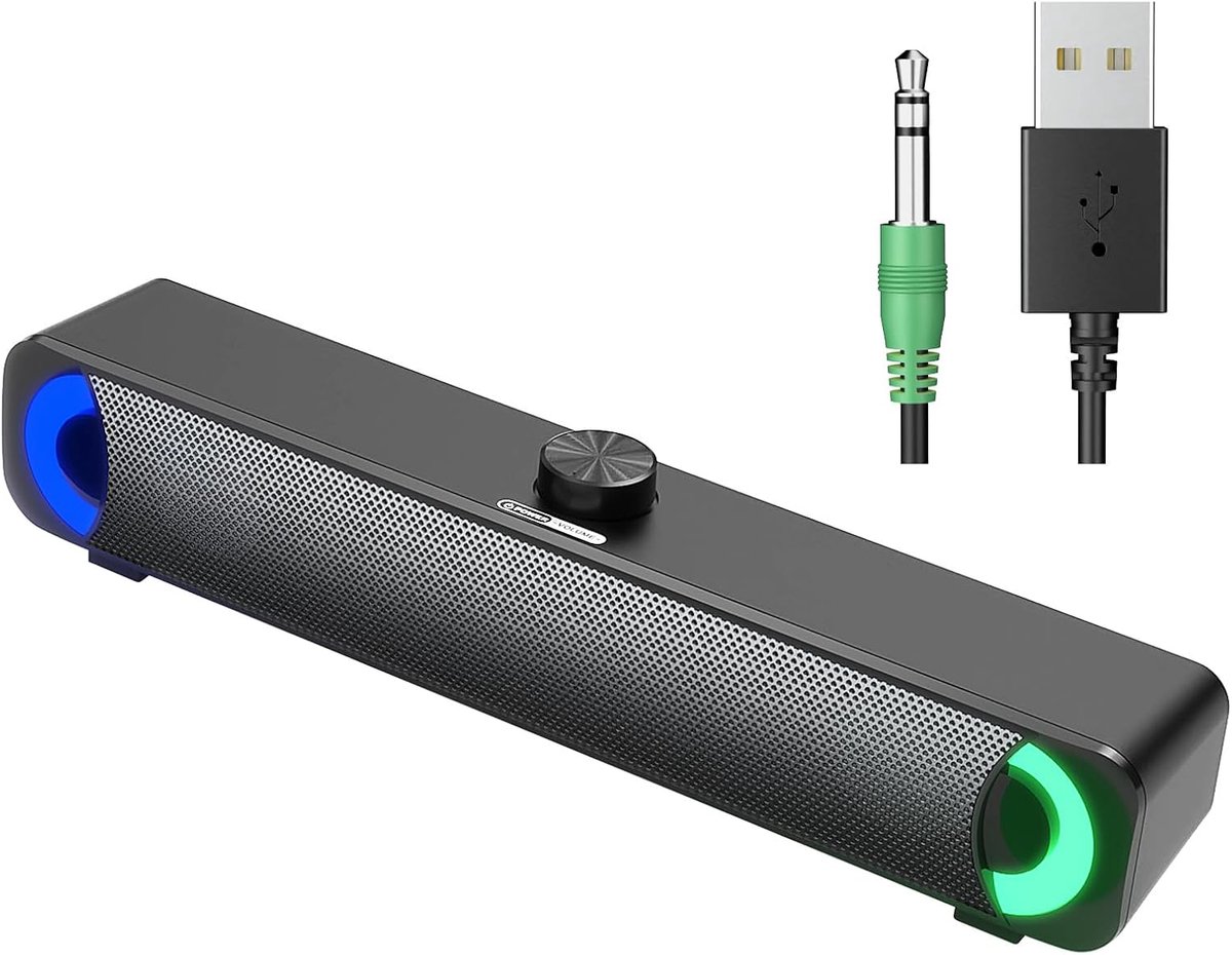 SnelShoppen - USB Computer Speaker RGB Desktop Soundbar - Hi-Fi Stereo Geluid met 3.5mm AUX Jack en USB Interface - Ideaal voor PC, Laptop, MP4, Feest