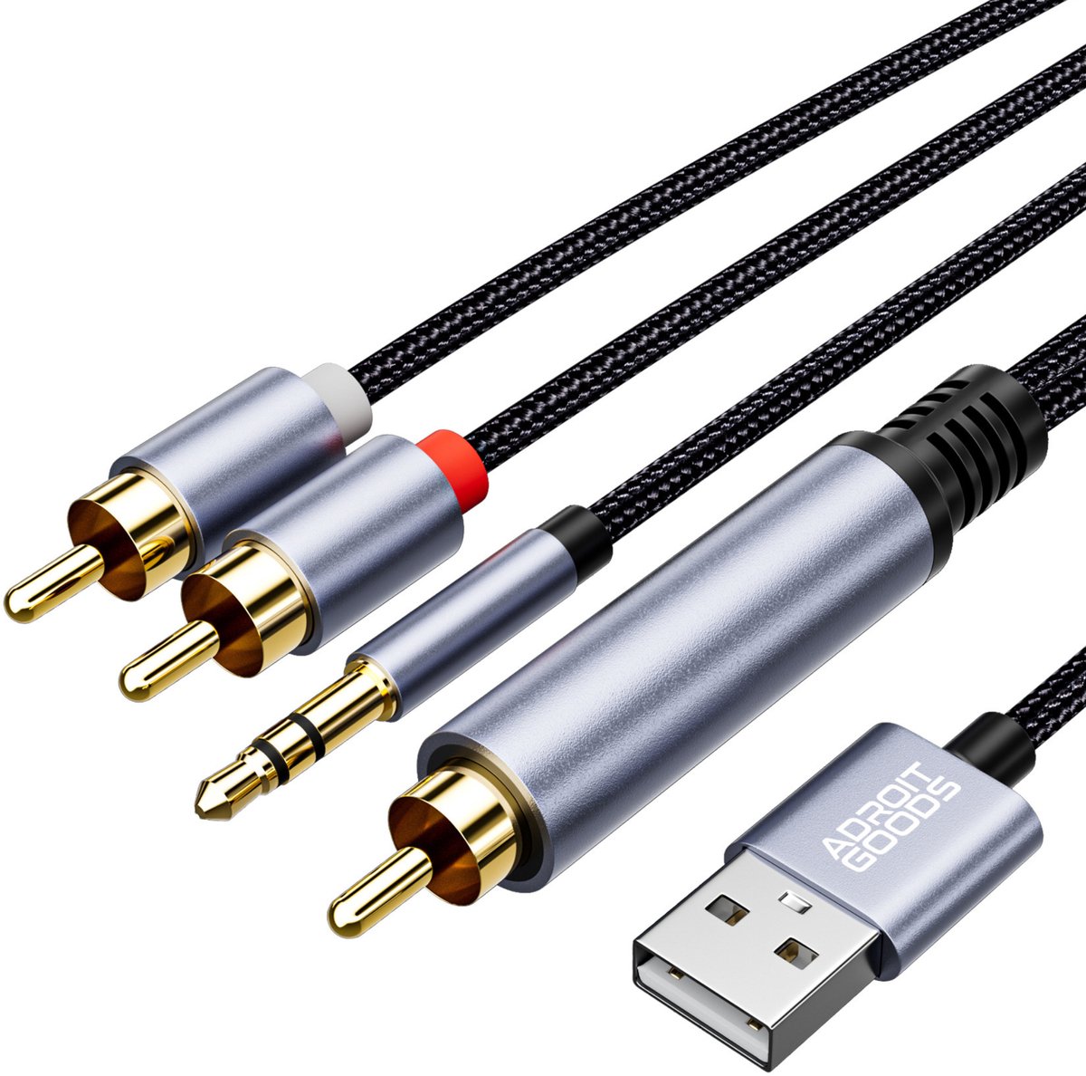 AdroitGoods USB naar RCA & 3.5mm Audio Converter Kabel - DAC Adapter AUX Splitter HiFi Geluid Voor TV Laptop Speakers Versterker - 1 m