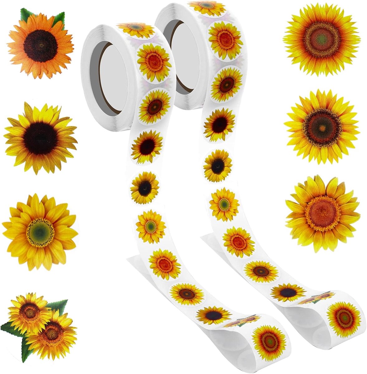 SnelShoppen - 1000 Stuks 1 Inch Zonnebloem Stickers, Zelfklevende Labels met 8 Patroon Ontwerpen voor Scrapbooking, Cadeaukaarten, Feestdecoratie en M