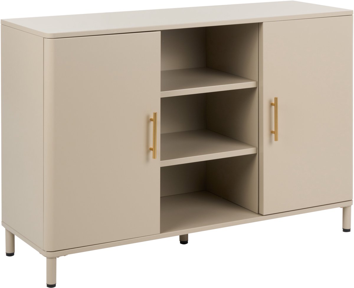 OMBURA - Dressoir met 2 deuren en open planken - Beige - Staal